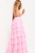 Light pink layered ruffle gown with sparkly bodice