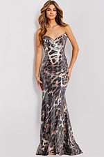 Backless sequin formal dress in leopard print