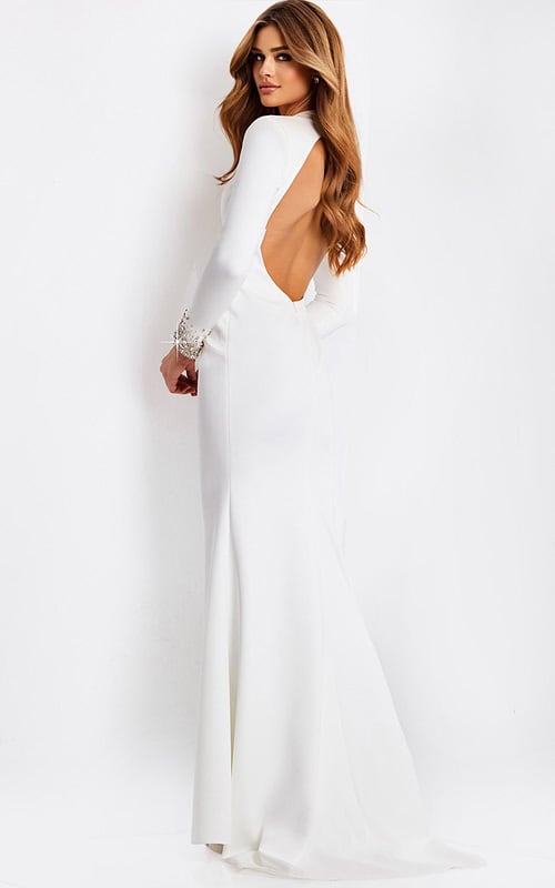 Elegant white prom gown with keyhole neckline