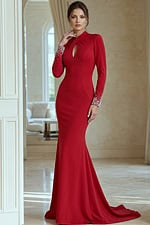 Long Sleeve Mermaid Evening Gown With Open Back
