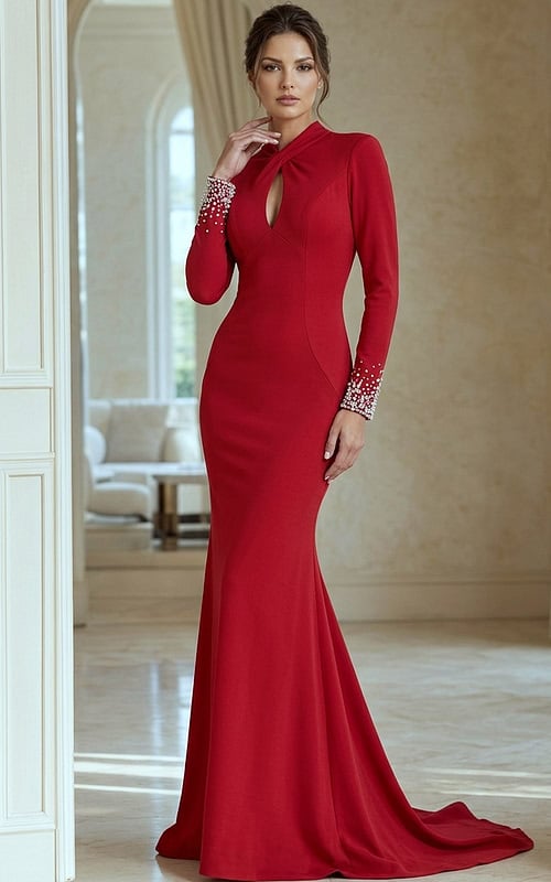 Long Sleeve Mermaid Evening Gown With Open Back