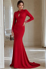 Elegant Fitted Formal Dress With Keyhole Neckline