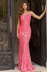 embellished one shoulder coral dress 49137