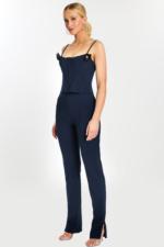 navy corset bodice jumpsuit with floral details 49139