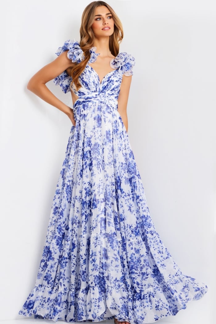 v neckline floral dress 49143