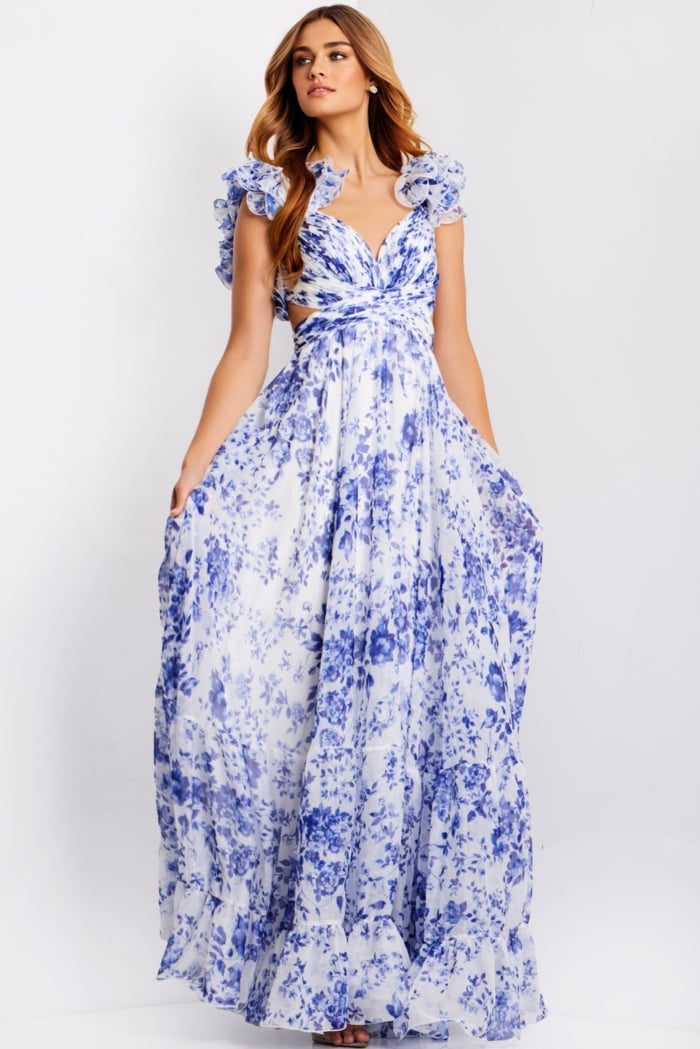 v neckline ruffled sleeve dress 49143
