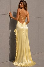 backless yellow satin dress 49157