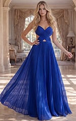 Pleated Gown with Crisscross Bodice and Open Back 49160
