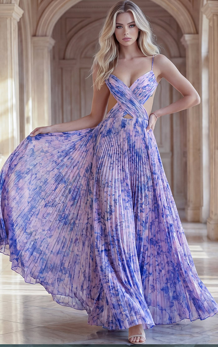 elegant evening gown with shimmering crystal embellishments and sleek silhouette