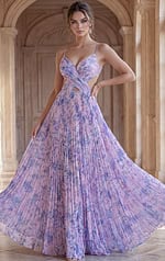 Pleated Printed Gown with Crisscross Bodice 49161 - Image 4