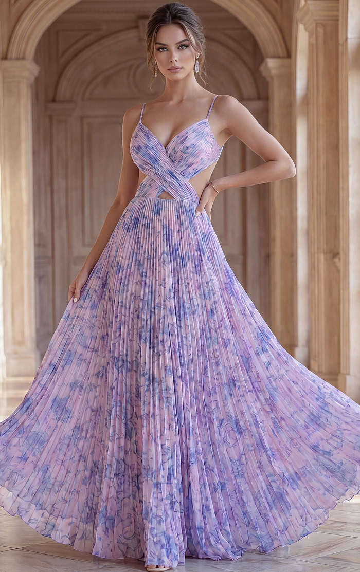 glamorous prom dress front view with sparkling beadwork and high slit
