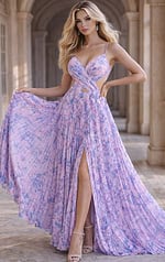 Pleated Printed Gown with Crisscross Bodice 49161 - Image 3