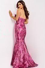 Shimmering jacquard pink gown with mermaid fit