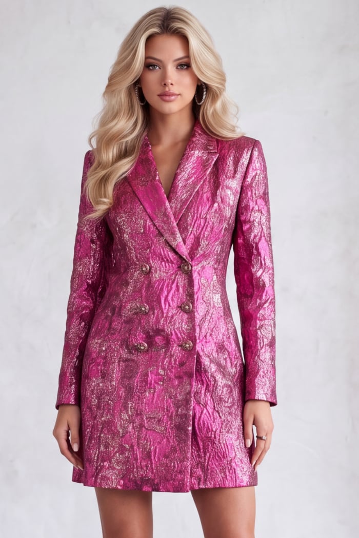 Structured tailored jacket with metallic textured fabric and notched lapel