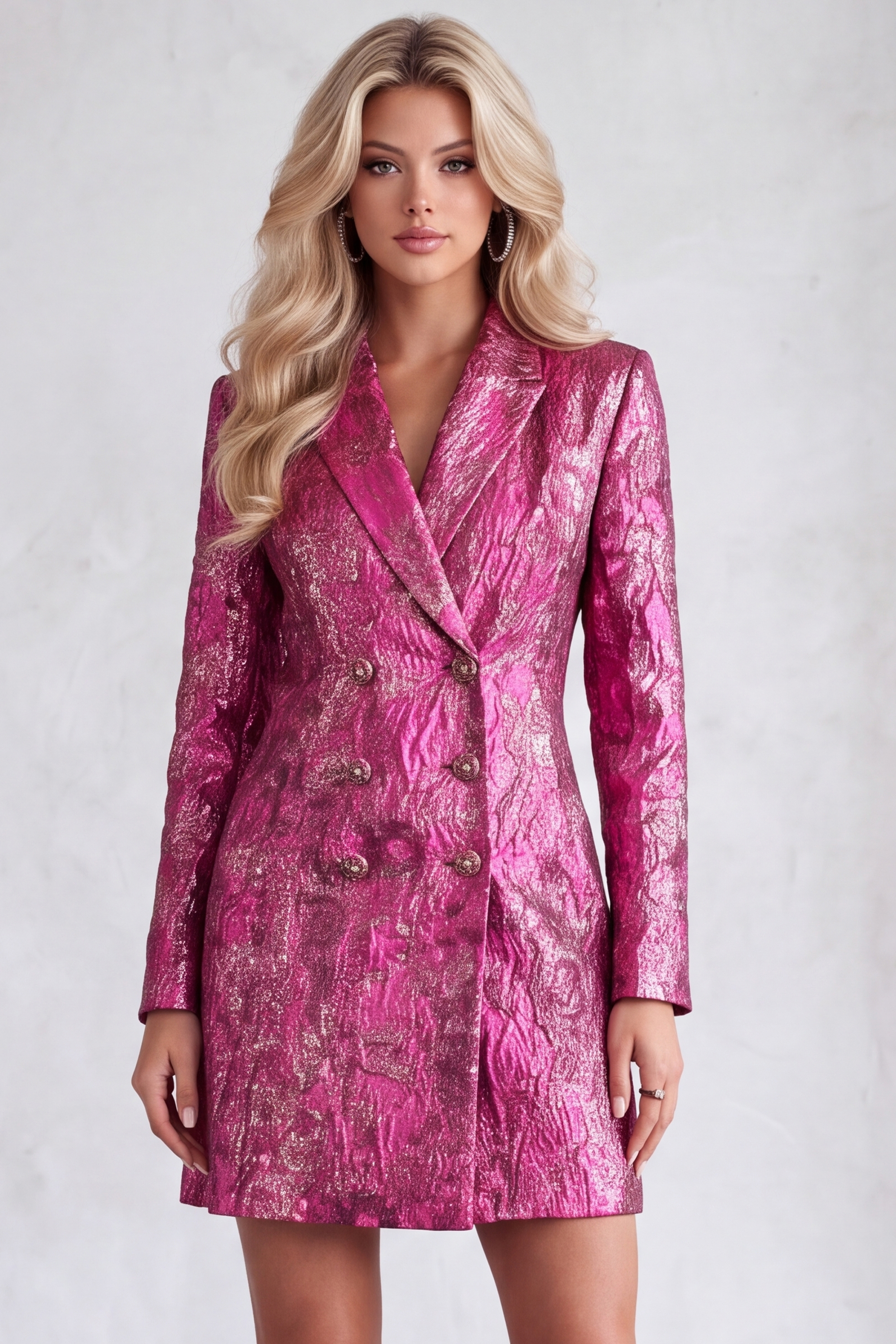 Structured tailored jacket with metallic textured fabric and notched lapel