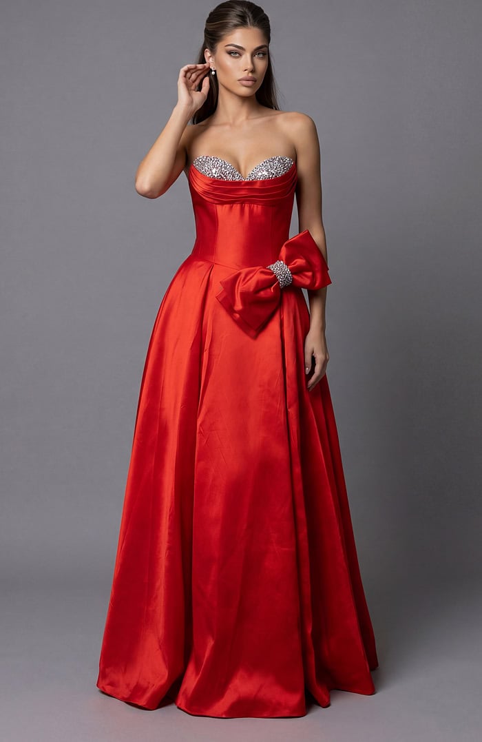 red corset bodice embellished dress with bow details 49196