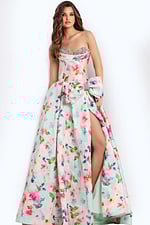 Sweetheart Floral Gown With Beaded Neckline