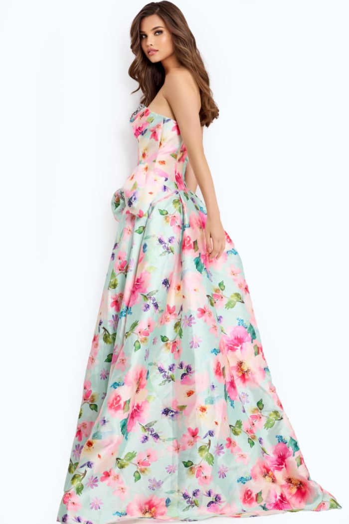 Elegant A Line Floral Prom Dress With Slit