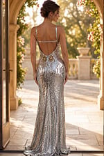 Elegant Evening Dress With Sparkling Sequin Embellishment Back View
