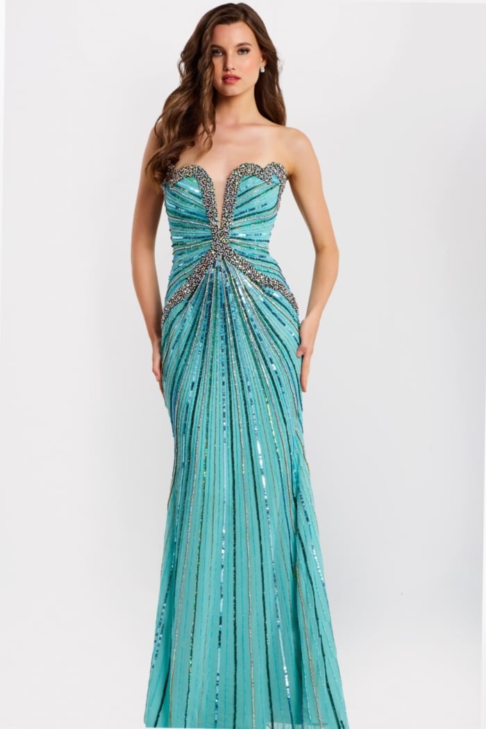 Glamorous sheath gown with geometric bead design