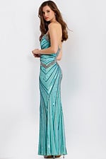 Elegant fitted evening dress with sequins and low back