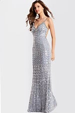 Glamorous sheath gown featuring spaghetti straps and sequins
