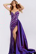 fully embellished purple dress with taffeta side drape 49226