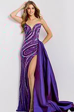 high slit v neck purple dress 49226
