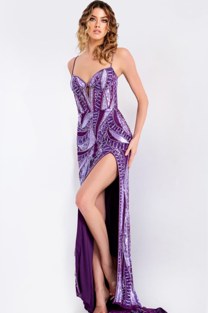 high slit purple dress 49228