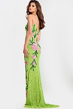 Green Sequin Gown With Pink Flowers