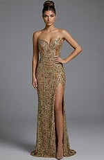 strapless embellished high slit gold dress 49232