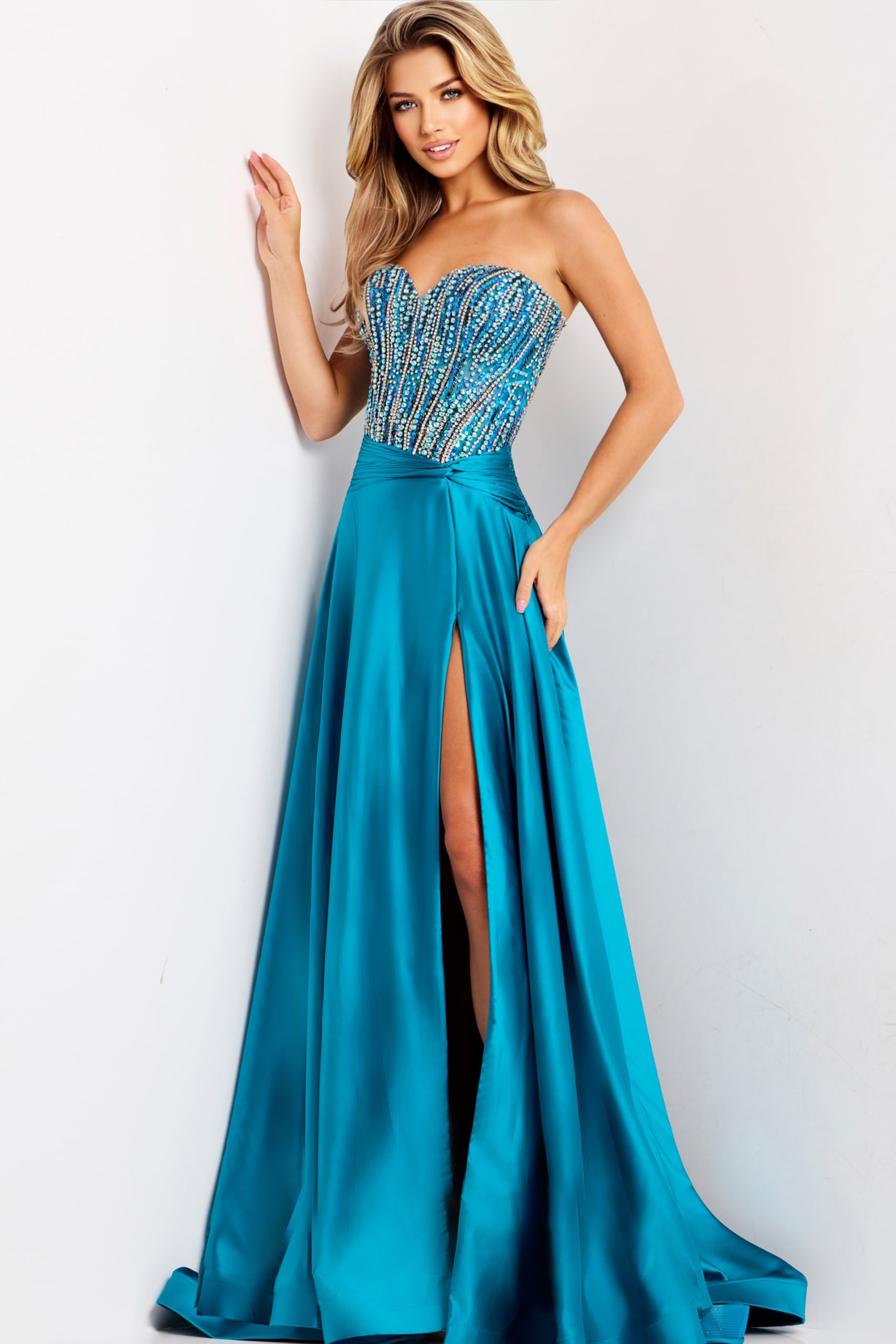 blood red prom dress Deep V-Neck Red Prom Party GownsFloral Lace Appliques Split Front Party Dress