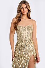Metallic sequin formal gown with slit