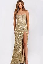 Elegant strapless gold evening dress