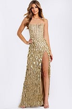 Strapless gold sequin prom dress
