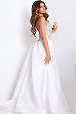 Strapless beaded ball gown with full skirt