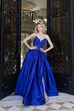 beaded ball gown with high slit
