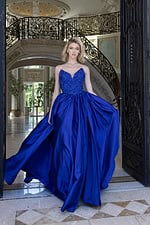 beaded ball gown with high slit