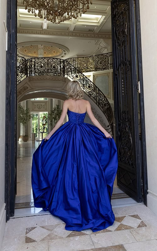 beaded ball gown with high slit