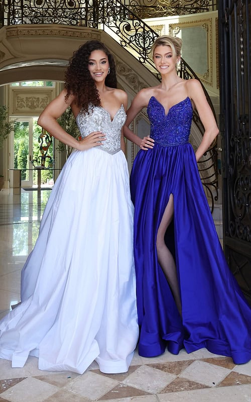 beaded ball gown with high slit