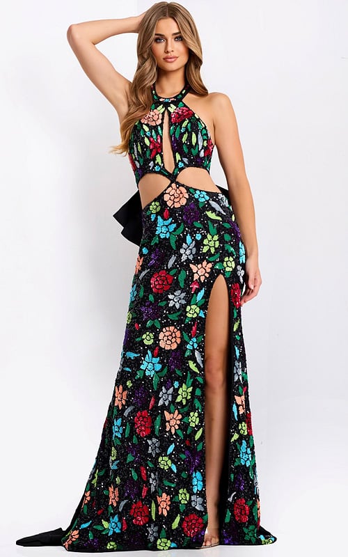 beaded high slit dress 49251