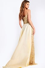 Elegant gold formal gown with high slit