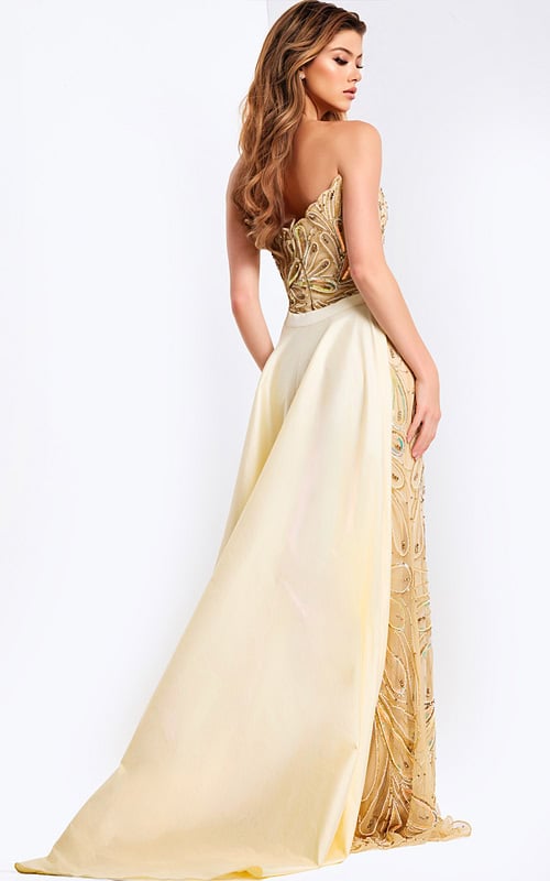 Elegant gold formal gown with high slit