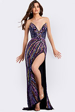 Strapless Sequin Gown with Deep V and High Slit 49270