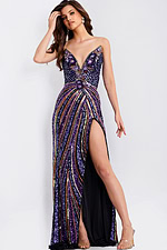 Strapless sequin gown with thigh slit 49270