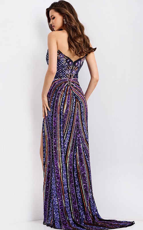 back of strapless purple dress 49270