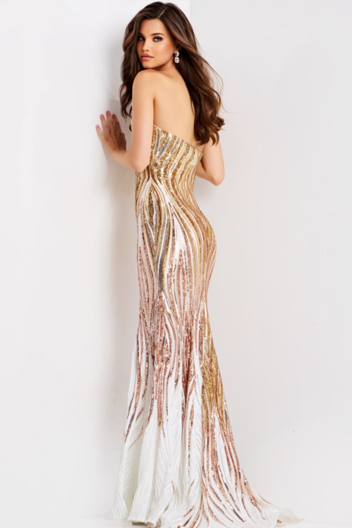 Sheer corset evening dress with sequins