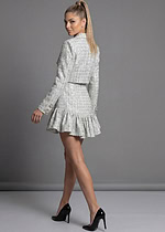 Silver textured strapless mini dress with pleated hem