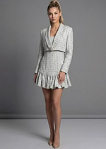 Strapless silver textured mini dress with ruffle hem