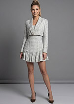 Structured silver strapless mini with flared skirt